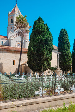 cemetery beside Lerins Abbey with white crosses
