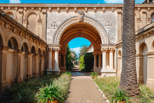 entrance courtyard of Lerins Abbey with archway