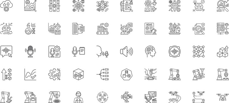 Cloud Content Generation and Audio Recording Technology Icons