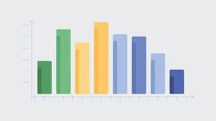Fototapeta premium Colorful bar graph with green yellow and blue bars on light gray background