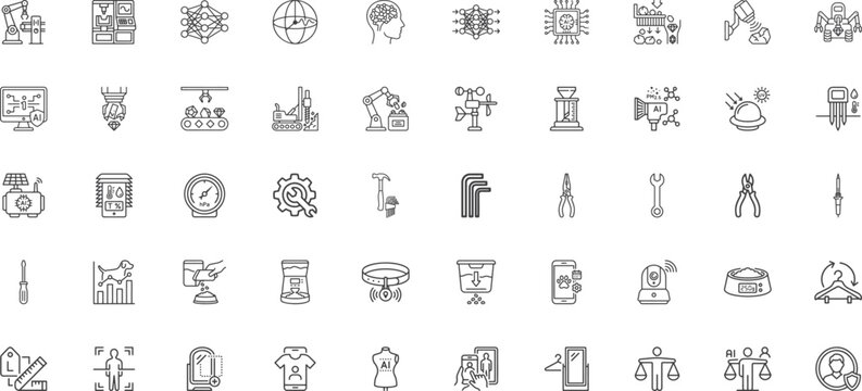 Industrial tools and consumer fashion technology icon set