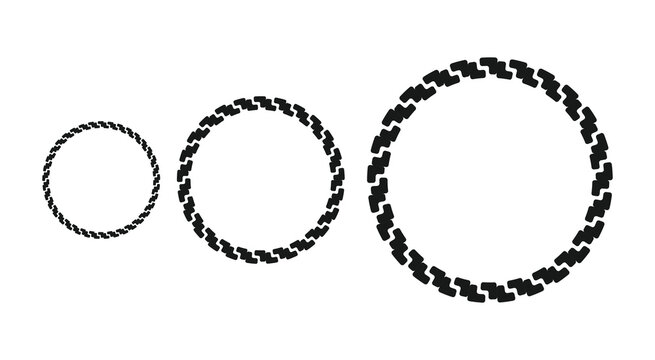 Abstract geometric circular border frame set. Black chain style round frames for decorative design.