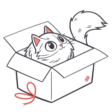 Cute cartoon white cat peeking out of a gift box with red ribbon animales dom sticos gato blanco caja de regalo list n juguet n surprise