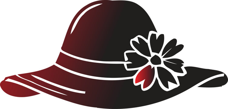 Red and black hat with white flower decoration