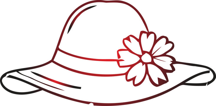 Red and white sun hat with flower decoration, side view