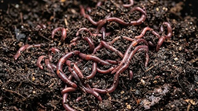 Home composting system with red worms and earthworms turning kitchen scraps into nutrient rich soil composting for organic fertilizer sustainable