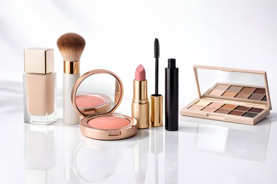 Collection of makeup products and tools with makeup brush beauty products beauty kit makeup artis