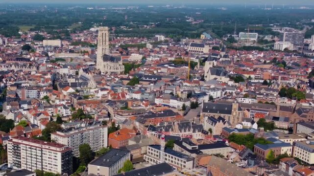 Aerial view around the city Mechelen in Belgium on a sunny morning in summer