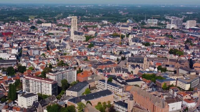 Aerial view around the city Mechelen in Belgium on a sunny morning in summer