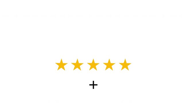 Clean 4K animation of five golden stars appearing above a bold plus icon on a white background