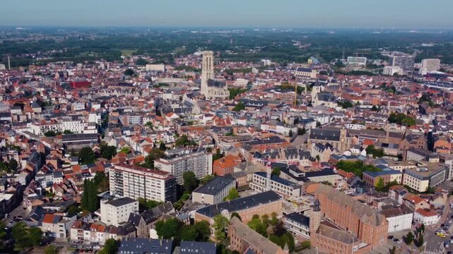 Aerial view around the city Mechelen in Belgium on a sunny morning in summer