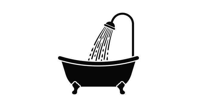 Black bathtub with showerhead simple design minimalist illustration silhouette