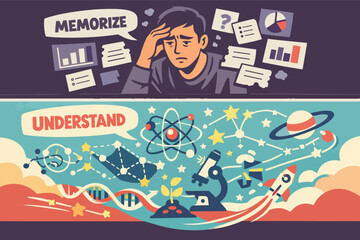 Obraz premium Comparing memorization versus understanding concepts, learning methods, and active education strategies