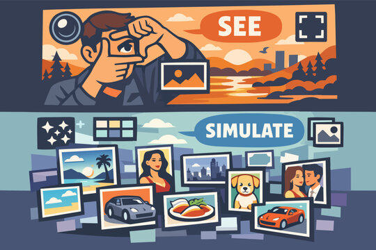 Person framing a scene, concept of artificial intelligence seeing and simulating different images