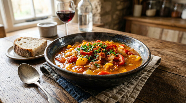 lecs&oacute; vegetable stew with paprika garnish