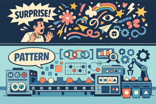 Exploring pattern, surprise, and logic in automated processes, understanding complex systems and unexpected outcomes