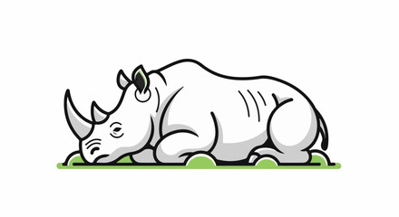 Fototapeta premium A stylized, white rhinoceros rests on a patch of green grass