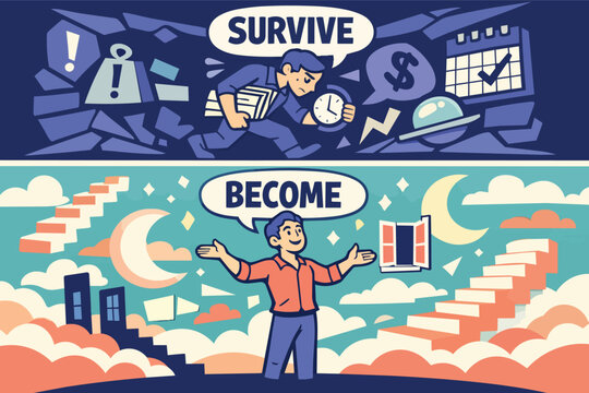 Contrasting two mindsets: struggling to survive facing challenges and embracing transformation to become successful