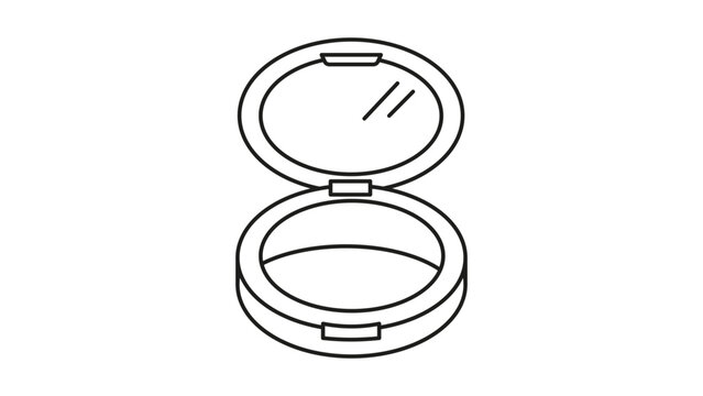 Minimalist Open Blush Compact Vector Icon with Editable Stroke. A clean black line illustration of a round makeup powder case with a mirror, ideal for beauty, fashion, and cosmetic branding.