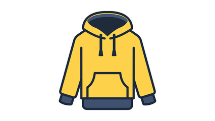 Yellow Pullover Hoodie Sweatshirt Vector Icon Illustration with Editable Stroke. Modern Flat Design of Casual Sportswear Apparel with Kangaroo Pocket and Drawstrings Isolated on White Background. © Maliha