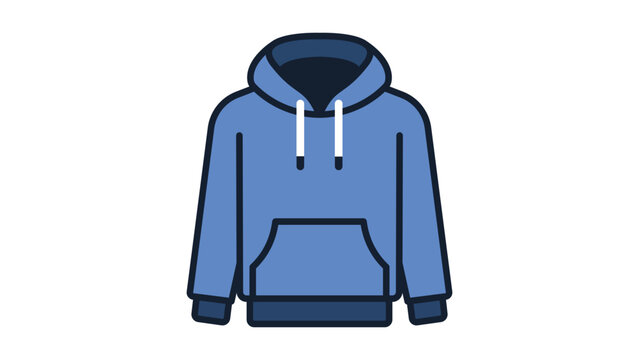Blue Pullover Hoodie Sweatshirt Vector Icon with Front Pocket and Drawstrings, Minimalist Flat Design Illustration with Editable Stroke for Apparel and Fashion Concepts, Scalable Graphic Element