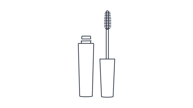 Minimalist Mascara Tube and Wand Vector Icon with Editable Stroke. Clean black line illustration of cosmetic makeup tool for eyelashes, isolated on white background for beauty and fashion design.