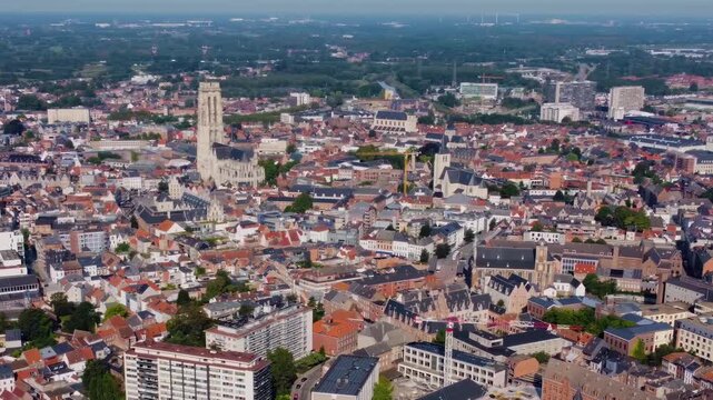 Aerial view around the city Mechelen in Belgium on a sunny morning in summer