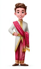 Fototapeta premium Man in traditional outfit smiling while standing on white background