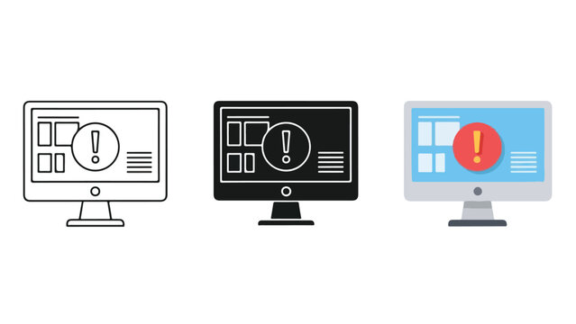 error alert icons on computer screens - Line and glyph solid icon and logo template - Clipart, sticker - icon set