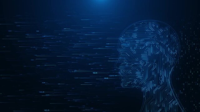 Robot head AI chatbot VA virtual coding finance business data analytics computer automation cyber security computer network internet futuristic digital technology Advanced Analysis Machine Learning.