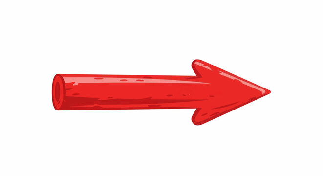 A stylized red arrow with a glossy, cartoonish appearance, pointing right