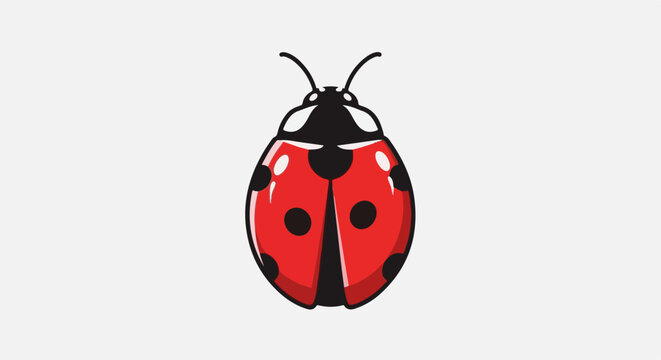A stylized red ladybug with black spots and antennae, set against a plain background