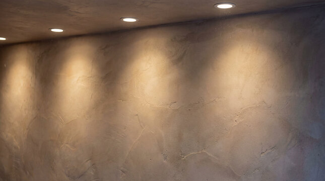 Illuminated Textured Wall with Recessed Ceiling Lights.