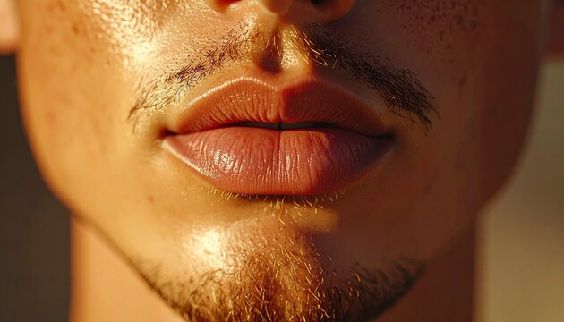 Close-up of a mans face with a mustache and beard.