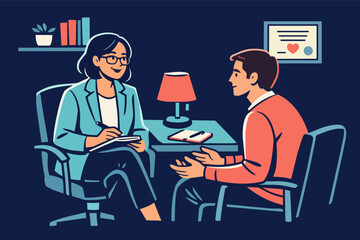 Fototapeta premium Psychologist consulting with man during a therapy session, offering mental health support and professional counseling