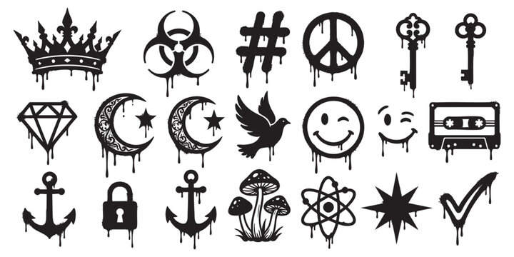 Set of vector icons featuring floral crosses and nautical symbols in black silhouette design.
