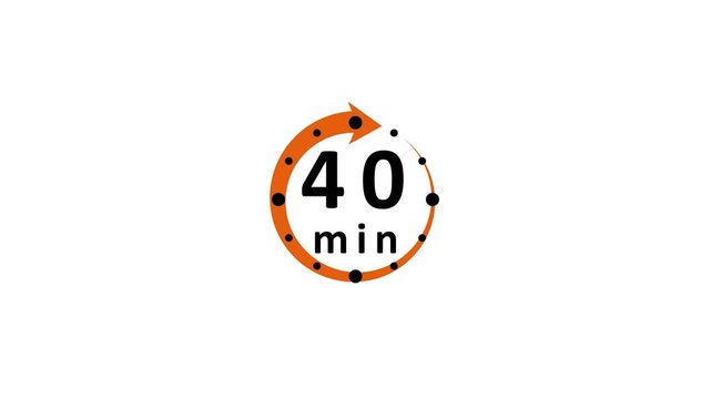 A simple timer with the number forty minutes and an orange arrow with black dots on a white background indicating a time duration or countdown
