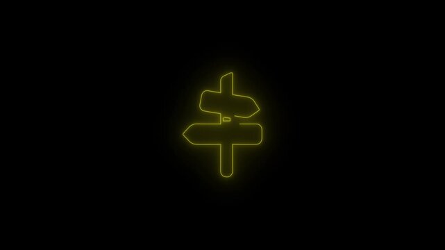 Glowing Neon Direction Arrows Icon Animation, Red Neon Navigation Symbol, Multi Way Decision Sign, Futuristic Cyberpunk Style Motion Graphic, Loopable Video for UI, Map, Strategy and Tech Design