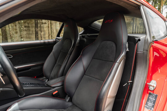 Porsche cayman gts alcantara front seats, High end luxury sports car interior cabin