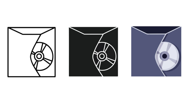minimalist cd drive icon set vector - logo icons vector set. Blue, Black and white icons