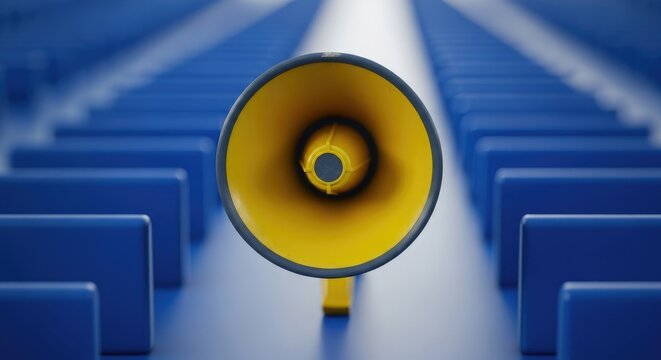 Yellow megaphone stands out among blue objects concept for announcement