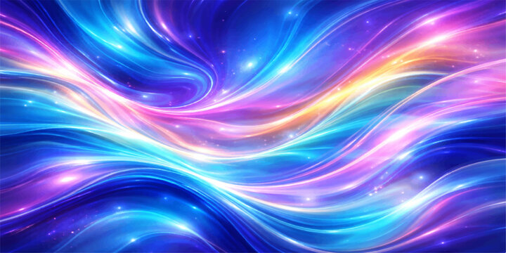 A vibrant digital illustration featuring a colorful abstract design with blue flowing waves, glowing light curves, and fractal textures that create a dynamic motion wallpaper backdrop