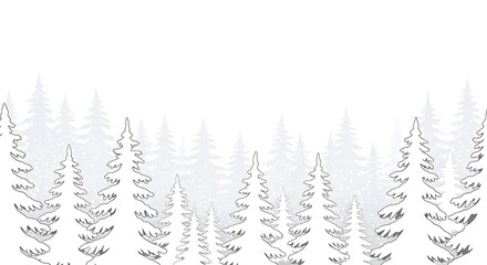 Obraz premium Seamless winter forest border with evergreen pine trees