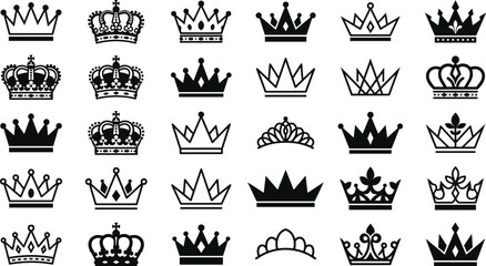 Crown icons set collection royal symbols king queen tiara monarchy outline silhouette vector isolated design elementsCrown icons set collection royal symbols king queen tiara  © PJ DeSign