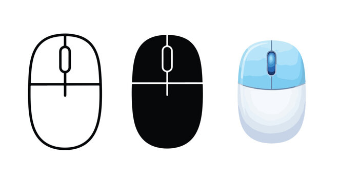 3 computer mouse icons minimal design - Editable line icons. Vector illustration - Glyph and solid icon set - Icon vector