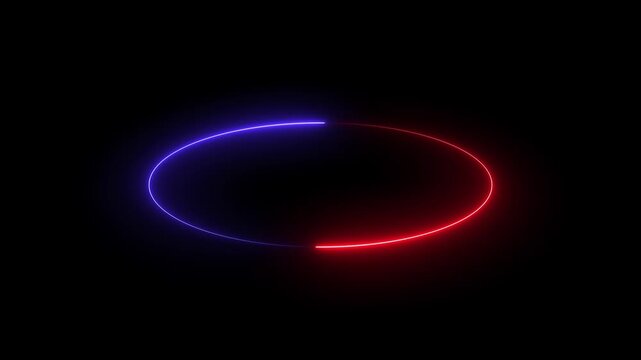 Neon red blue circle light logo reveal animation. Dynamic  light orbit animation 4k.