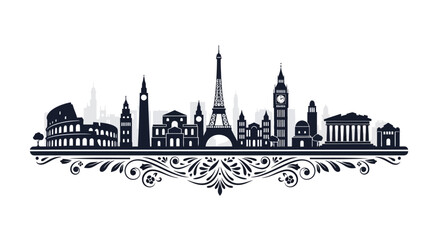Fototapeta premium City Skyline Silhouette Famous Landmarks.