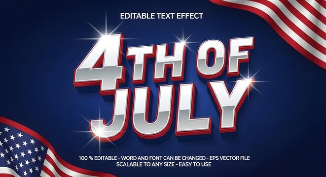 4th of july editable text effect with american flag elements