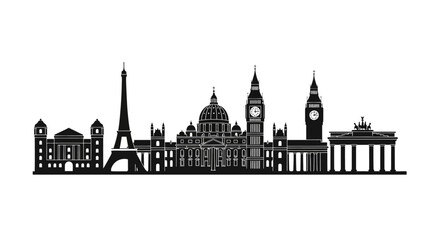 Fototapeta premium City Skyline Silhouette Famous Landmarks.