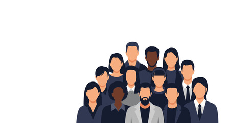 Naklejka premium Large group of professional men and women from diverse backgrounds stand together representing a unified and multicultural corporate team.